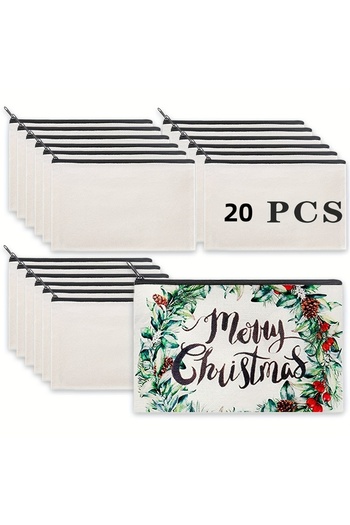 Choice 20PCS Customizable Sublimation Canvas Makeup Bags - Diy Heat Transfer Pencil Cases With Clear Window