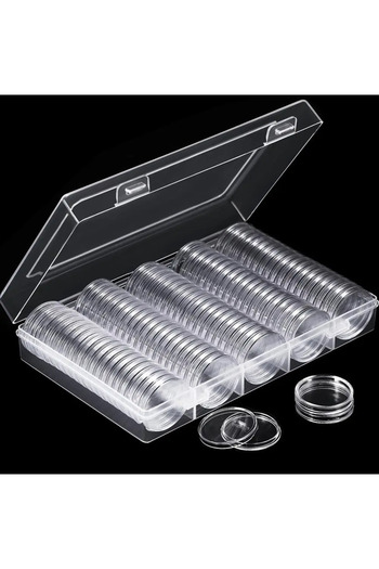 Choice 100pcs 27mm B7427A 100Pcs Clear Coin Capsule Holder Case 27/30mm Transparent Commemorative Collectab