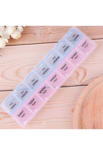 PUFO Organizer box for medications, vitamins or supplements per week with two compartments per day
