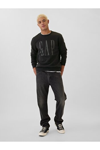 GAP Erkek Siyah Logo Fleece Sweatshirt