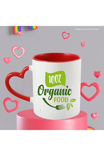 StoryGift Romania Mug With Message In English 100% Organic Food, Leaves, Drop, Food, Fork, With Heart Handle