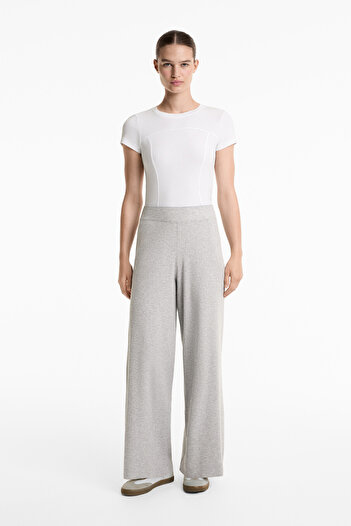 Oysho Wide-leg rib-knit trousers
