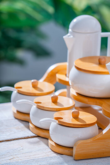 ACAR Pamira 6-Piece Porcelain Spice Rack - Oil Pot Set