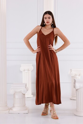 Pulli Collection Μάξι φόρεμα από βισκόζη απλό Bitter Brown