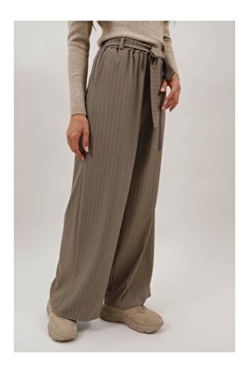 Lamiar STRIPED WIDE PANTS WITH ELASTIC AND CORD WAIST BEATRIX ONE SIZE Brown
