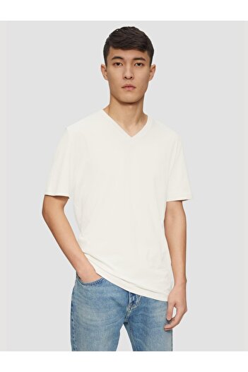 s.Oliver Men's T-shirt with anchor, Regular fit, cotton, Cream, 2XL