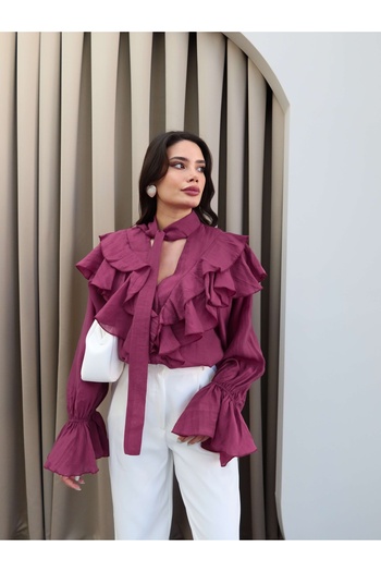 ESRAHELVACI Collar Ruffle Tie-Up Shirt
