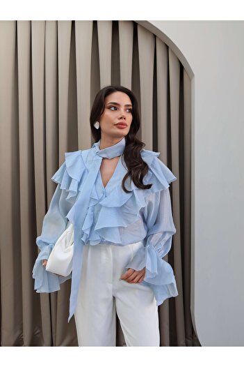 ESRAHELVACI Collar Ruffle Tie-Up Shirt