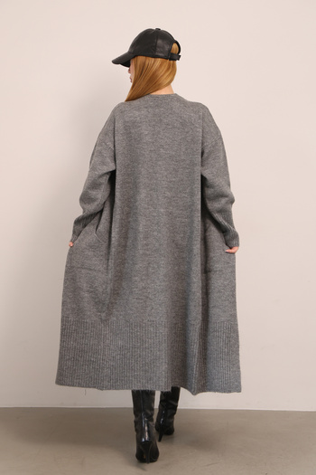 ALCHON U Neck Long Sleeve Midi Length Soft Textured Pocketed Simple Basic Plain Winter Autumn Knitwear Cardigan