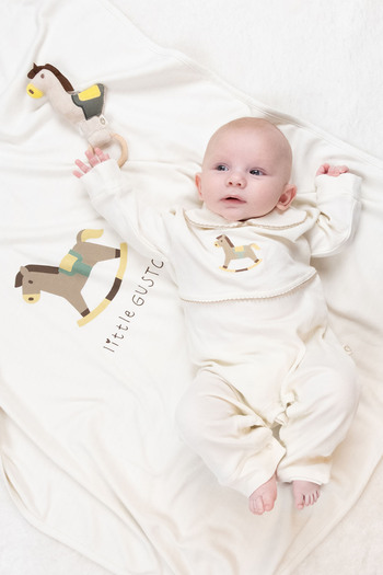Little Gusto Çift Katlı Organik Pamuk Bebek Battaniyesi Playtime Tay Desenli