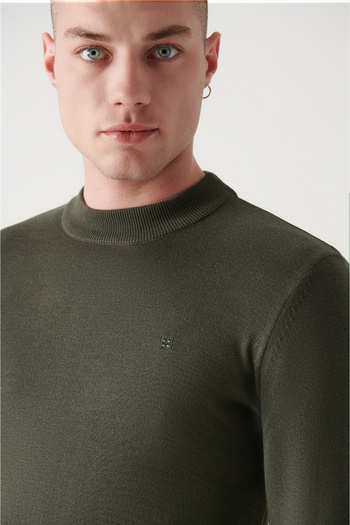 Avva Men's Khaki Half Turtleneck Sweater E 005021