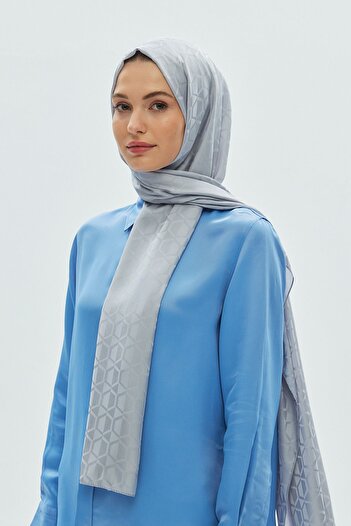 AMİNENESİL Silver Colored Aminenesil Sara Jacquard Dome Patterned Shawl