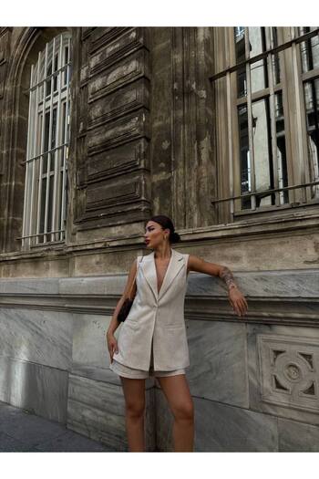 LB Laluna Butik Women's Blazer Vest and Shorts Set
