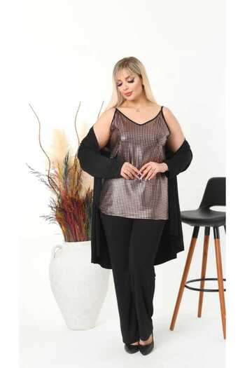 ViolettaXL Kadik Large Size Si̇Yah Back, Front Foil Printed Suspender Vi̇Skon Blouse