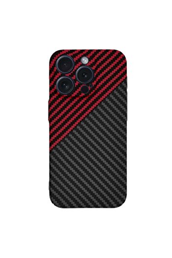 SKYDDAR INNOVATION Case for IPhone 15 Pro, carbon texture, Carbonite FiberShell, Dark Red, sticker set