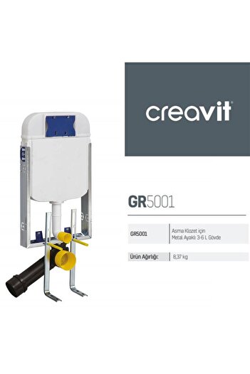 Creavit Gömme Rezervuar Asma Klozet İçin+Ore Mat Gri Kumanda Paneli