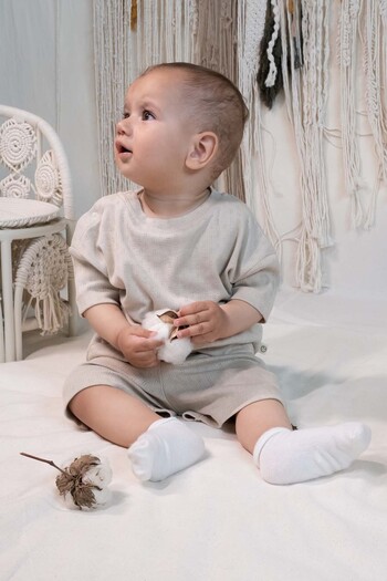 Little Gusto Beige Baby Shorts Set - Organic Cotton Pointel