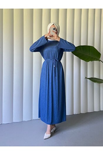 Modamorfo Padded Shoulder Laced Wrap Dress -Indigo