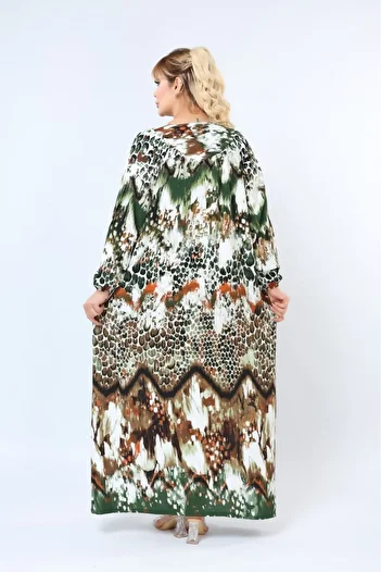 mervemoda Women's Plus Size Printed Summer Woven Long Sleeve Long Length Dress