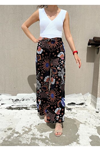 520CK Patterned Viscose Women's Summer Trousers - Wide Leg Plaszo