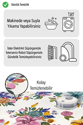 Markaev Baskın Renkli Çiçek Desen Dijital Baskılı Kaymaz Zenit Halı ZNTKLM
