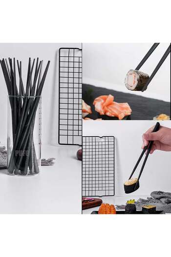 PUFO Set of 4 pairs of Premium fiberglass sushi chopsticks, 24 cm, black