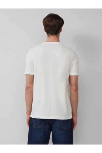 s.Oliver Men's T-shirt with photo print, scoop neck and Regular Fit cut, White, 2XL