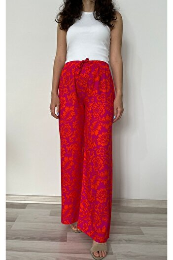 520CK Patterned Viscose Women's Trousers - Wide Leg