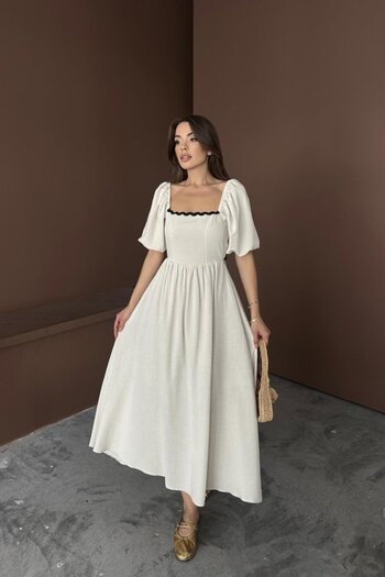 Nnstartshopping Beige Back Tie Linen Dress