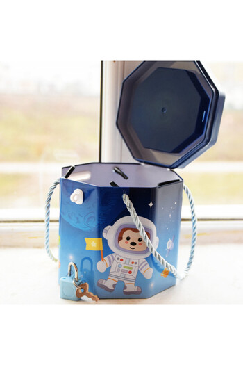PUFO Little Astronaut metal piggy bank with lock and key, 12 cm, blue