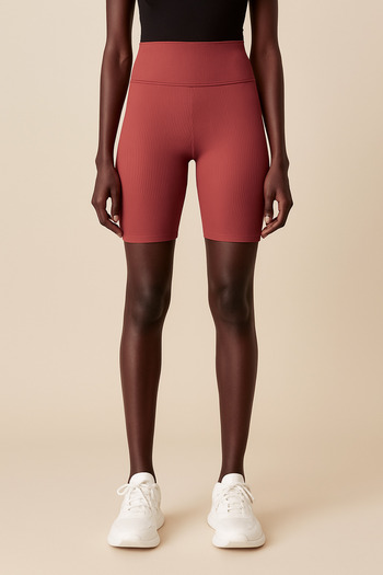 HNX Women's High Waist Tight Ripped Ribbed Short Sports Leggings |   Tile
