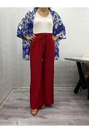 520CK Women's Elastic Waist Wide Leg Summer Plaszo Trousers