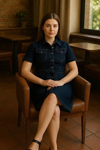Bluewhite Women's Dark Navy Jeans Dress with Belt