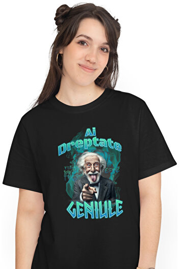 StoryGift Romania Tricou Femei Ai Dreptate Geniule Albert Einsten Matematica Cu Imprimeu Pe Fata, Blk_m