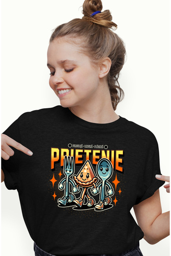 StoryGift Romania Women's T-shirt Fork, spoon and pie. Friendship for life with print on F BLK_L,STG57414
