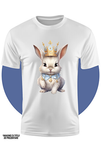 StoryGift Romania Kids T-Shirt With A White Bunny Wearing A Royal Crown, Illustration, Nobility, Gold, Pi