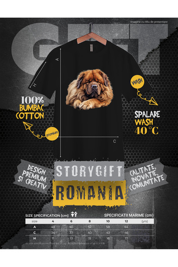 StoryGift Romania Tricou Copii Cu Un Caine Chow Chow Blanos, Ilustratie, Doarme Dus, Oboseala, Noapte, Ora D