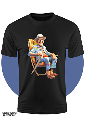 StoryGift Romania Tricou Copii Cu Un Om In Varsta Care Rade, Ilustratie, Vacanta Intr-un Loc Exotic, Se Simt