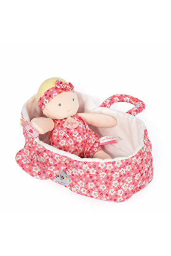 JOLIJOU Plush baby in quilted basket - Marilou, 20 cm, pink