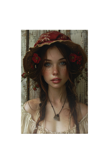 StoryGift Romania Canvas Painting: Girl With Hat And Flowers In Red Hair, Delicate Skin And Blue Eyes - Portrait Ar