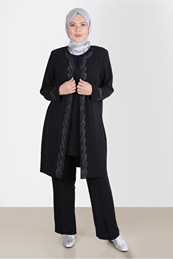Alvina Crepe Double Pants.Stone Detailed Set - 20243