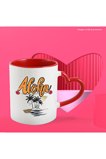 StoryGift Romania Mug with the message "Aloha", summer, vacation, relaxation, holiday, illustration, greeting, b, With ,STG