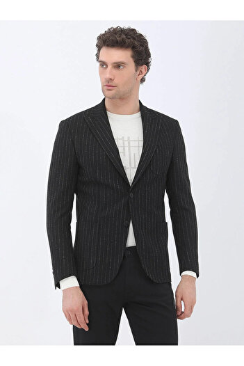 Kip Modern Fit Black Striped Jacket