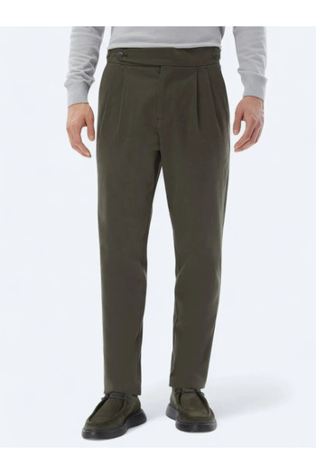 Kip Khaki Woven Carrot Fit Casual Cotton Blended Pants