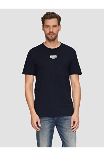 s.Oliver Tricou bărbătesc cu mânecă scurtă și guler rotund, croială regulată, bleumarin închis, 2XL