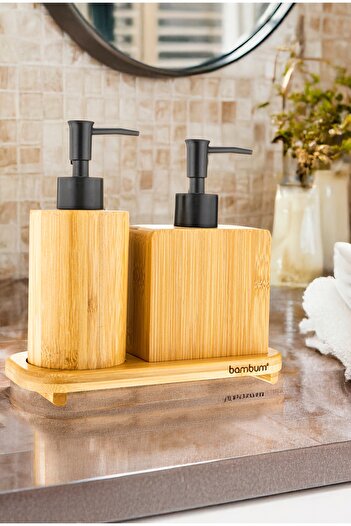 Bambum Linen Set of 2 Soap Dishes with Stand