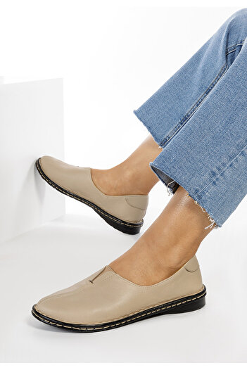 B T Shoes Μοκασίνια γυναικεια δερματινα μπεζ Leocadia