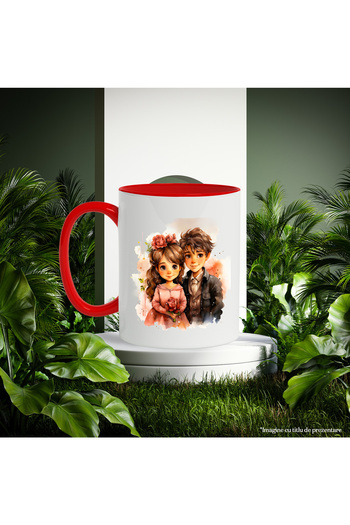 StoryGift Romania Mug with a little girl and a little boy, flowers, dress, classic, illustration, children, cheerful, With,STG