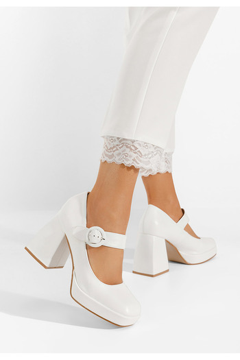 B T Shoes Bílé lodičky na hrubém podpatku Lavosa
