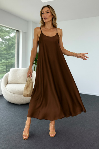 eren büyük beden Women's Aerobin Fabric Adjustable Strap Long Dress